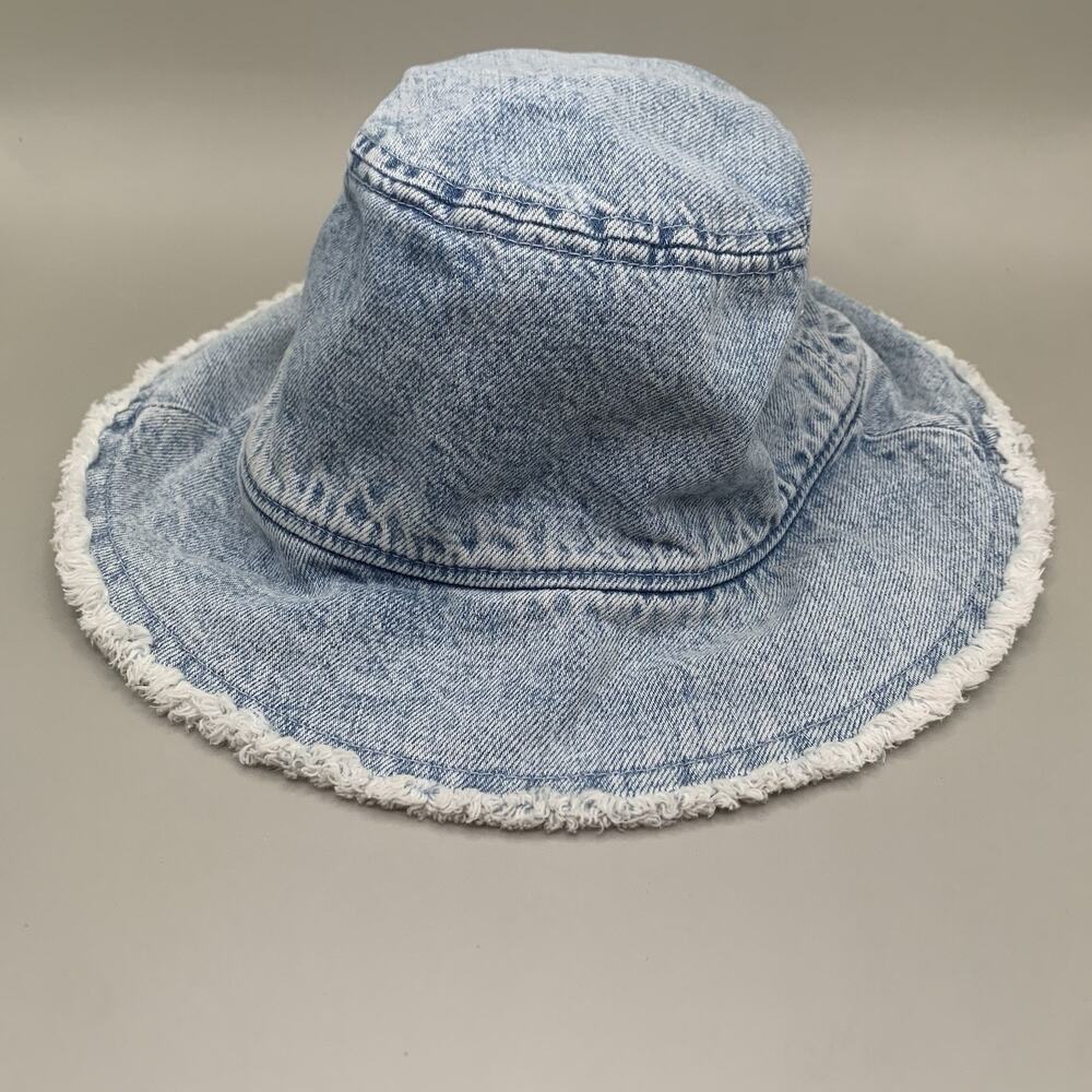 Weekday Noren Denim Bucket Hat Womens M Blue Frayed Raw Edge Cotton